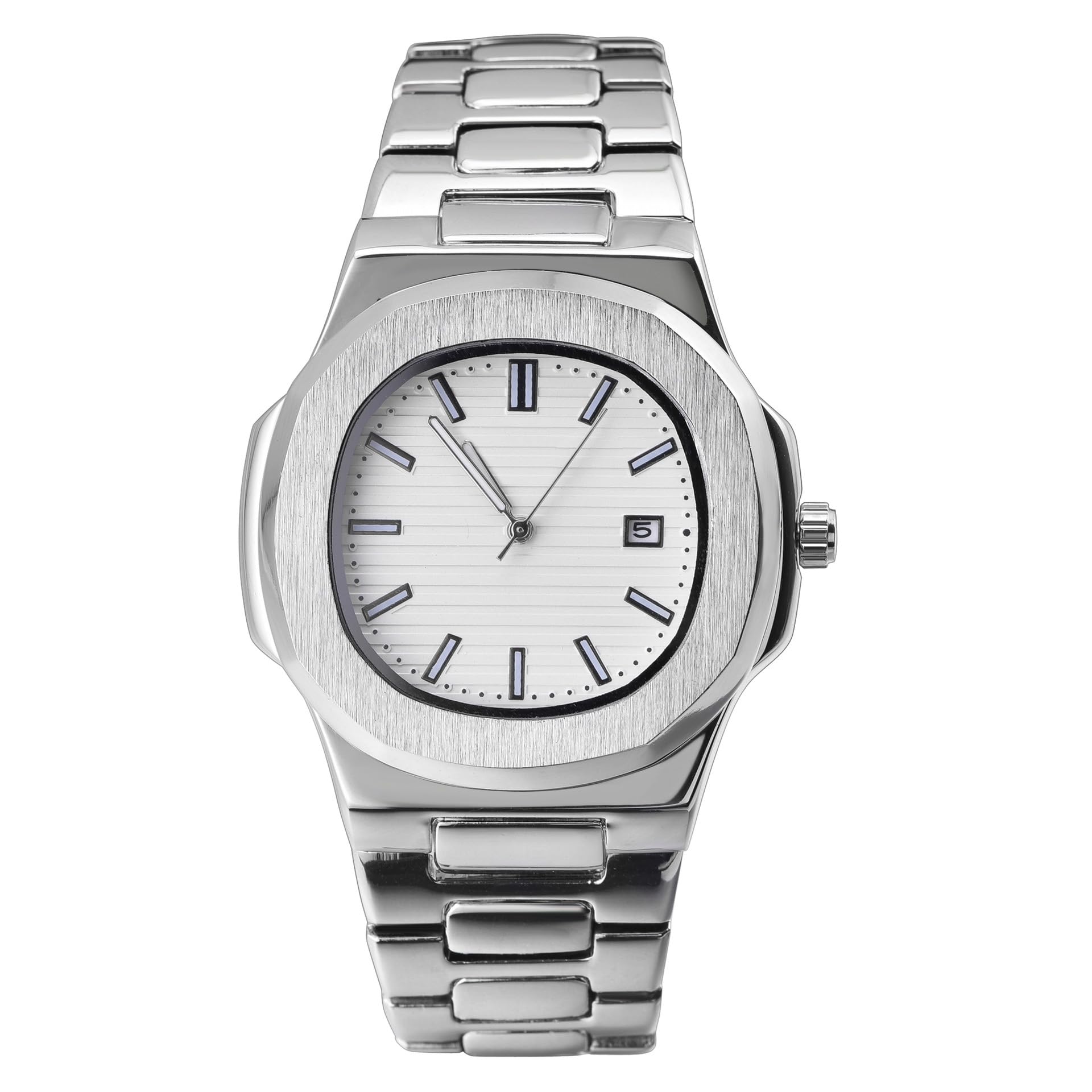 BARAMON Wrist Watches for Men Nautilus Stainless Steel Quartz Movement Date Luxury Style Mens Luminous Hands Casual Business Watches